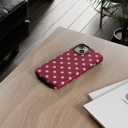 Pink Polka Dot Phone Case – Cute Aesthetic Tough Protective Phone Cover for Iphone, Samsung Galaxy and Pixel