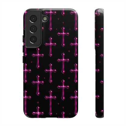 Neon Pink Cross Pattern Phone Case | Tough Protective Case for Iphone, Samsung Galaxy and Pixel