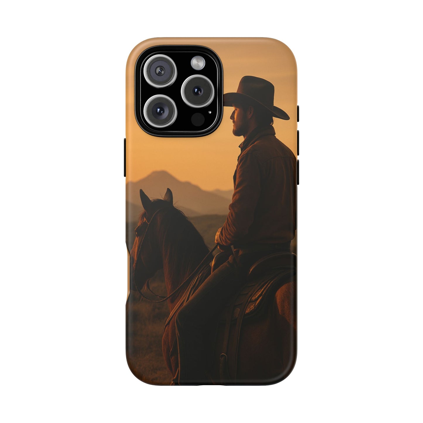 Western Cowboy Sunset Phone Case | Horse Rider Desert Aesthetic Tough Protective Case