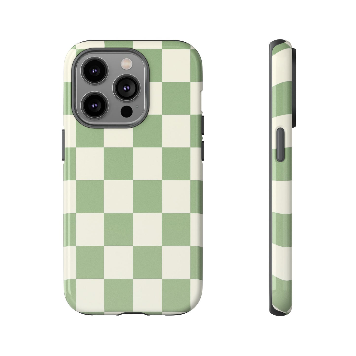Sage Green Checkerboard Phone Case | Minimal Aesthetic Tough Case