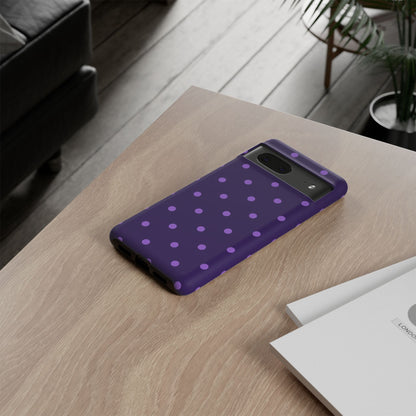 Purple Polka Dot Tough Phone Case – Cute Stylish Durable Protective Cover for Iphone, Samsung Galaxy and Pixel