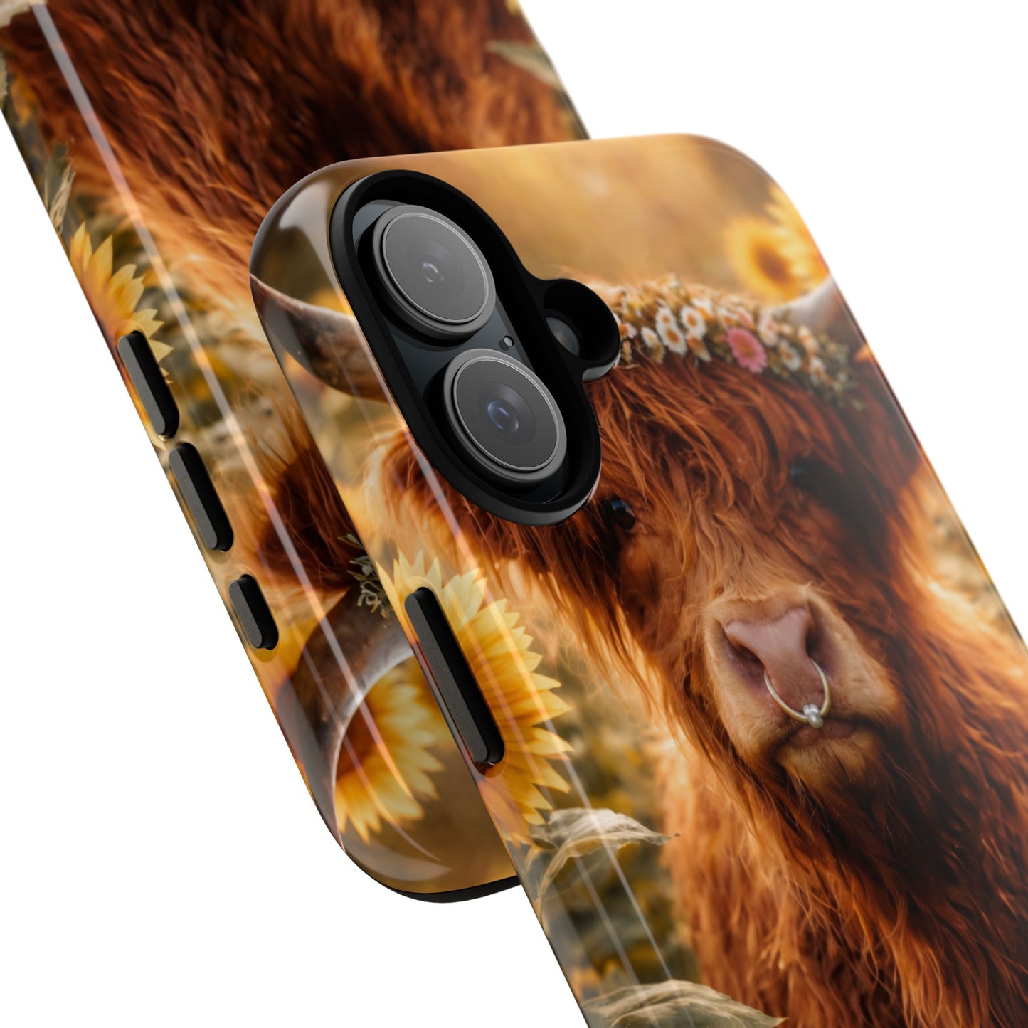 Highland Cow Sunflower Phone Case | Floral Farmhouse iPhone, Samsung Galaxy and Pixel Cover