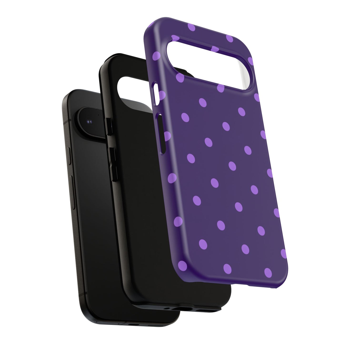 Purple Polka Dot Tough Phone Case – Cute Stylish Durable Protective Cover for Iphone, Samsung Galaxy and Pixel