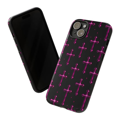 Neon Pink Cross Pattern Phone Case | Tough Protective Case for Iphone, Samsung Galaxy and Pixel