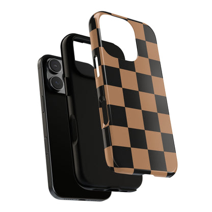 Brown Checkered Phone Case | Aesthetic Checkerboard iPhone & Samsung Tough Case