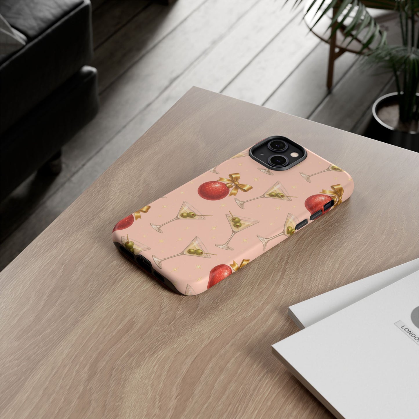 Cocktail Ornament Phone Case – Pink Martini & Cherry Pattern | Glossy or Matte for Iphone, Samsung Galaxy and Pixel