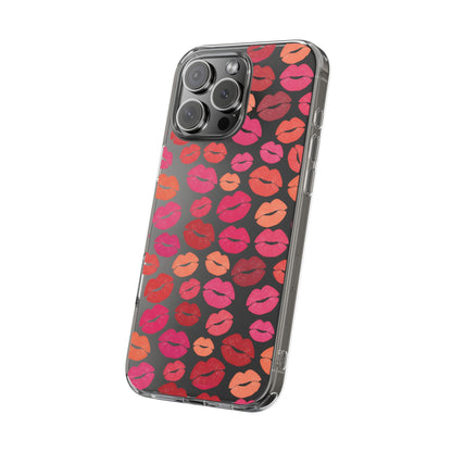 Kiss Print Clear Phone Case | Red Lip Pattern Impact-Resistant Case