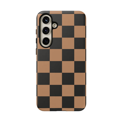 Brown Checkered Phone Case | Aesthetic Checkerboard iPhone & Samsung Tough Case