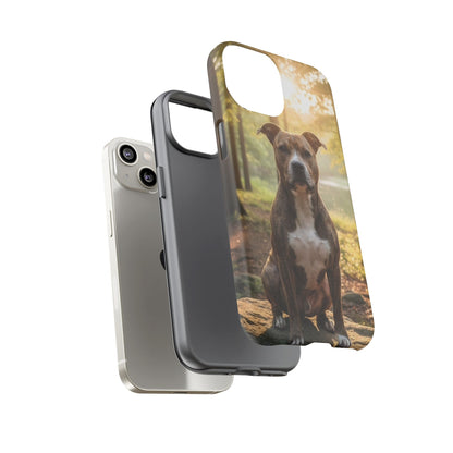 Pitbull Portrait Phone Case | Dog Lover Tough Case, Sunset Forest