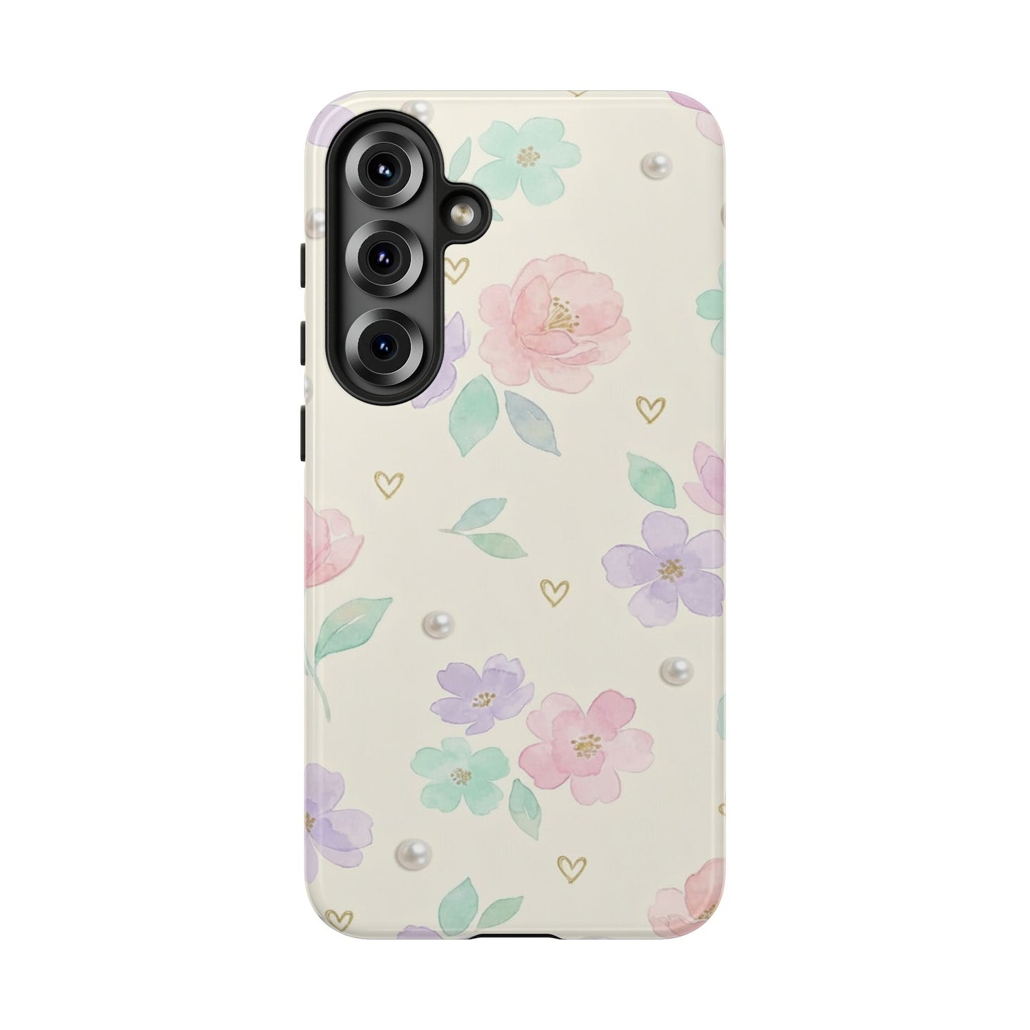 Pastel Floral Phone Case – Coquette Watercolor Flower Hearts Tough Case (iPhone, Samsung, Pixel)