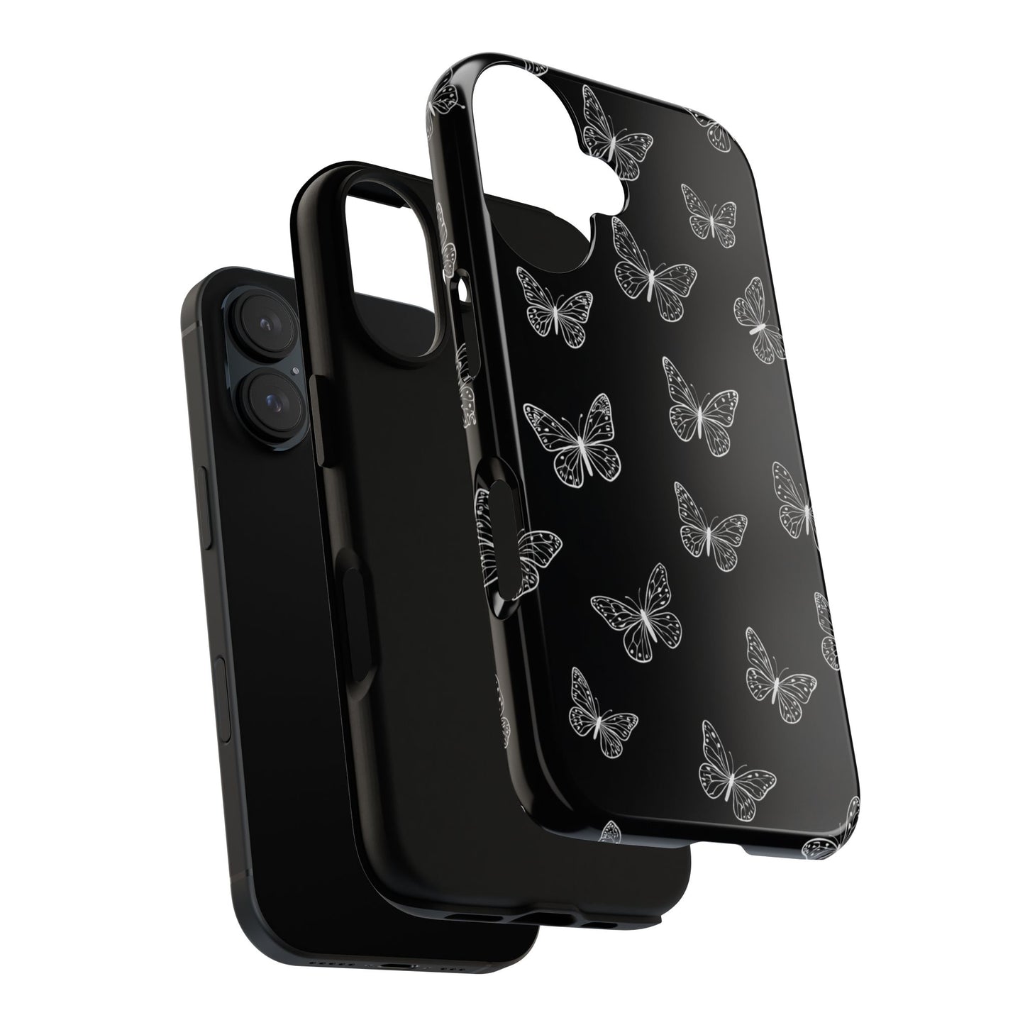 White Butterfly Pattern Phone Case – Dark Aesthetic Monochrome Tough Cover