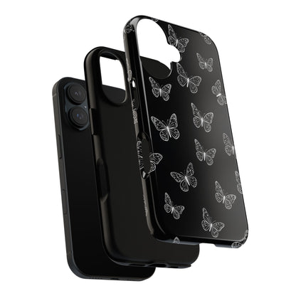 White Butterfly Pattern Phone Case – Dark Aesthetic Monochrome Tough Cover