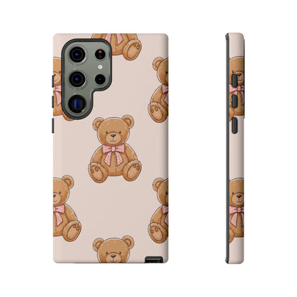 Teddy Bear Phone Case | Cute Coquette Aesthetic Pink Bear Pattern Case | Kawaii Soft Girl iPhone & Samsung Tough Protective Case