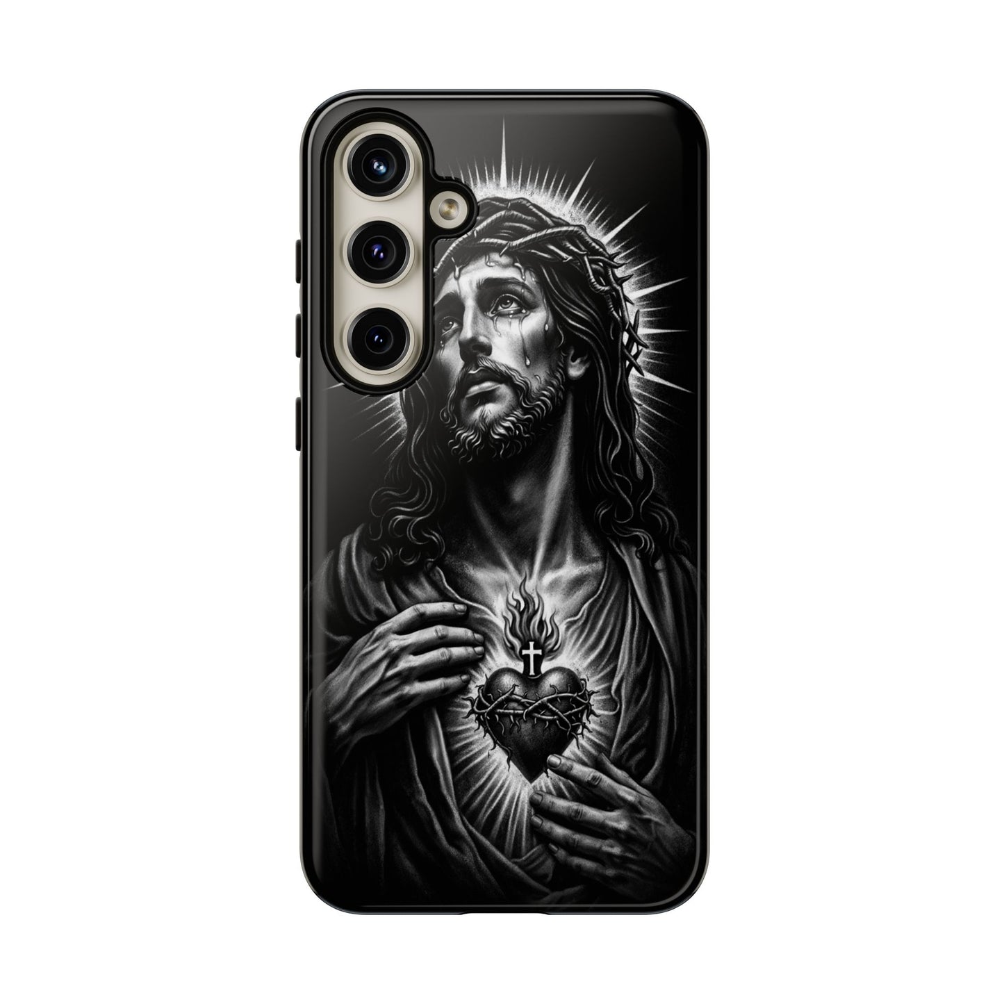 Jesus Sacred Heart Phone Case Black White Christian Faith Aesthetic