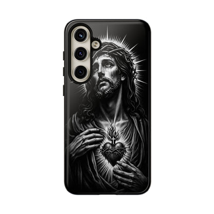 Jesus Sacred Heart Phone Case Black White Christian Faith Aesthetic