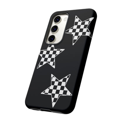Checkered Star Tough Phone Case – Black Retro Graphic Protective Cover for Iphone, Samsung Galaxy and Pixel