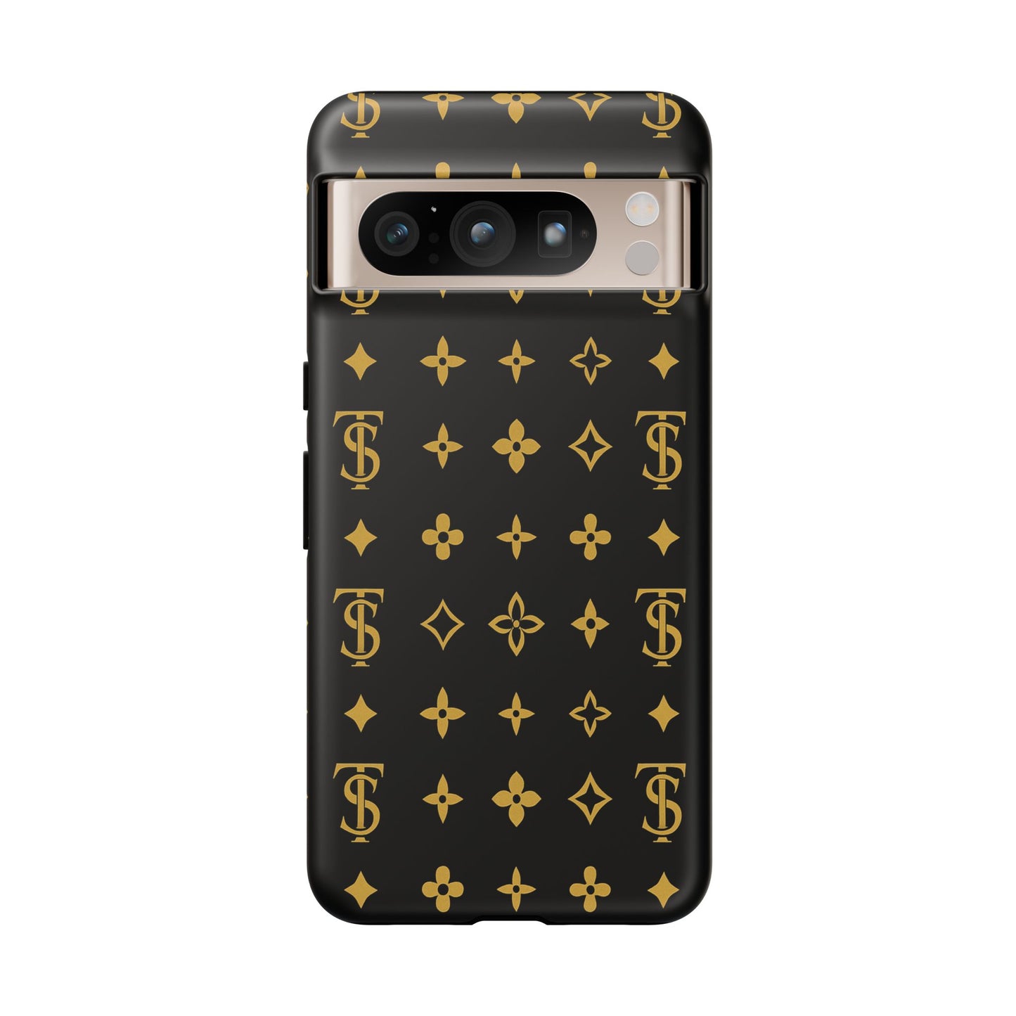 Gold Monogram Pattern Tough Phone Case | Black & Gold Luxury Design for Iphone, Samsung Galaxy and Pixel