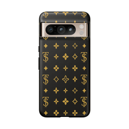 Gold Monogram Pattern Tough Phone Case | Black & Gold Luxury Design for Iphone, Samsung Galaxy and Pixel