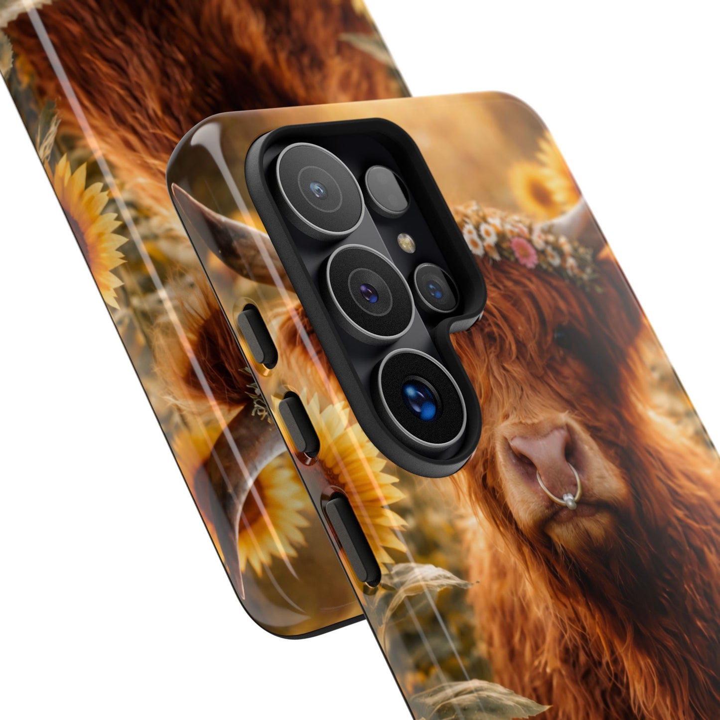 Highland Cow Sunflower Phone Case | Floral Farmhouse iPhone, Samsung Galaxy and Pixel Cover