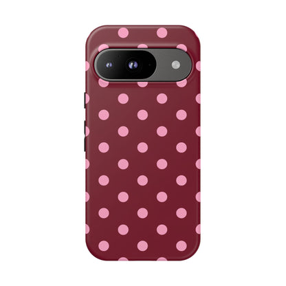 Pink Polka Dot Phone Case – Cute Aesthetic Tough Protective Phone Cover for Iphone, Samsung Galaxy and Pixel