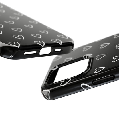 Doodle Heart Phone Case – Minimal Black & White Heart Pattern | Tough Protective Case