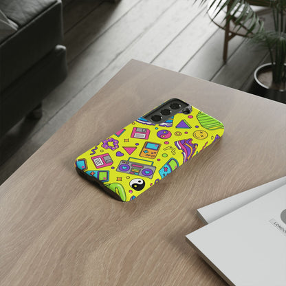 90s Retro Neon Phone Case – Y2K Nostalgia Colorful Icons Tough Protective Case