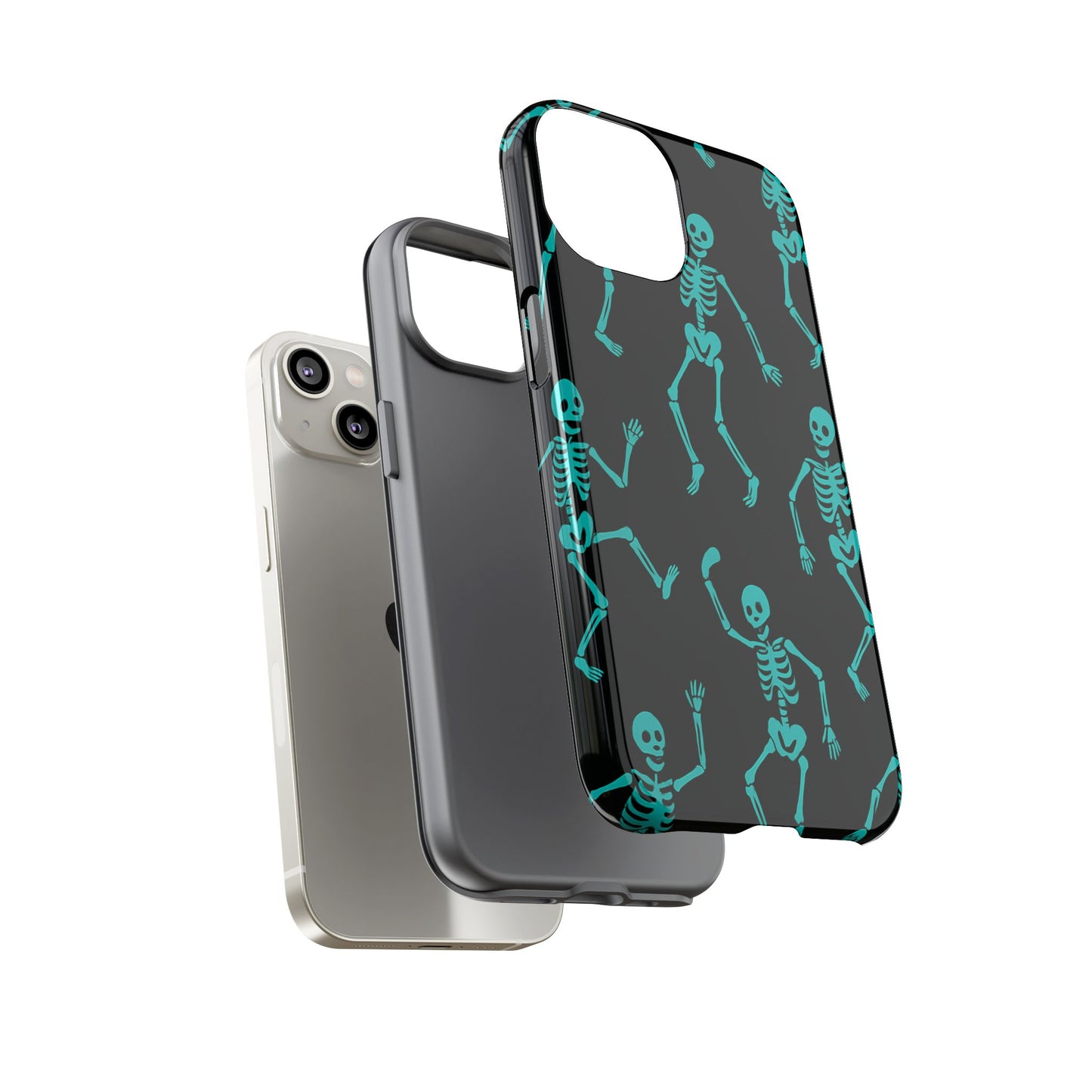 Dancing Teal Skeletons Phone Case | Tough Protective Case for Iphone, Samsung Galaxy and Pixel