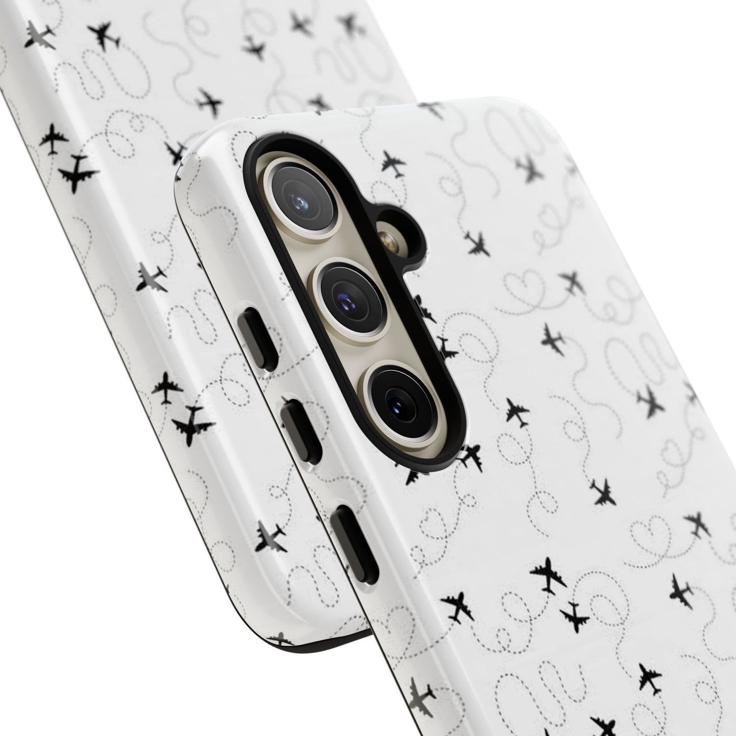 Minimal Paper Airplane Pattern Phone Case – Black White Aesthetic Tough Cover