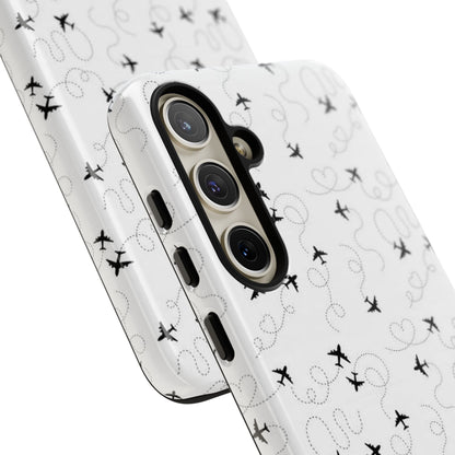 Minimal Paper Airplane Pattern Phone Case – Black White Aesthetic Tough Cover