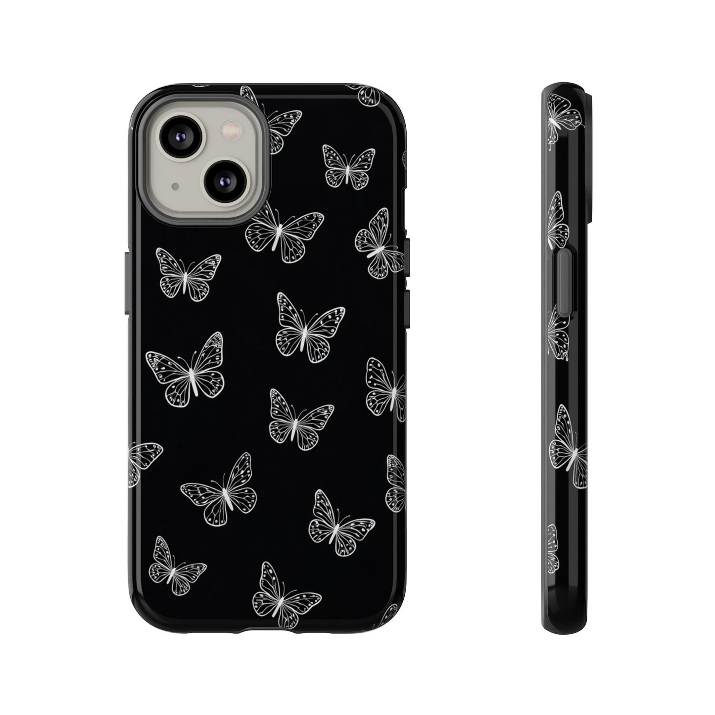 White Butterfly Pattern Phone Case – Dark Aesthetic Monochrome Tough Cover