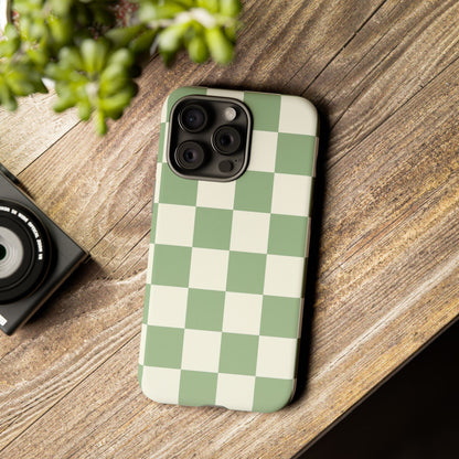 Sage Green Checkerboard Phone Case | Minimal Aesthetic Checkered iPhone & Samsung Tough Case