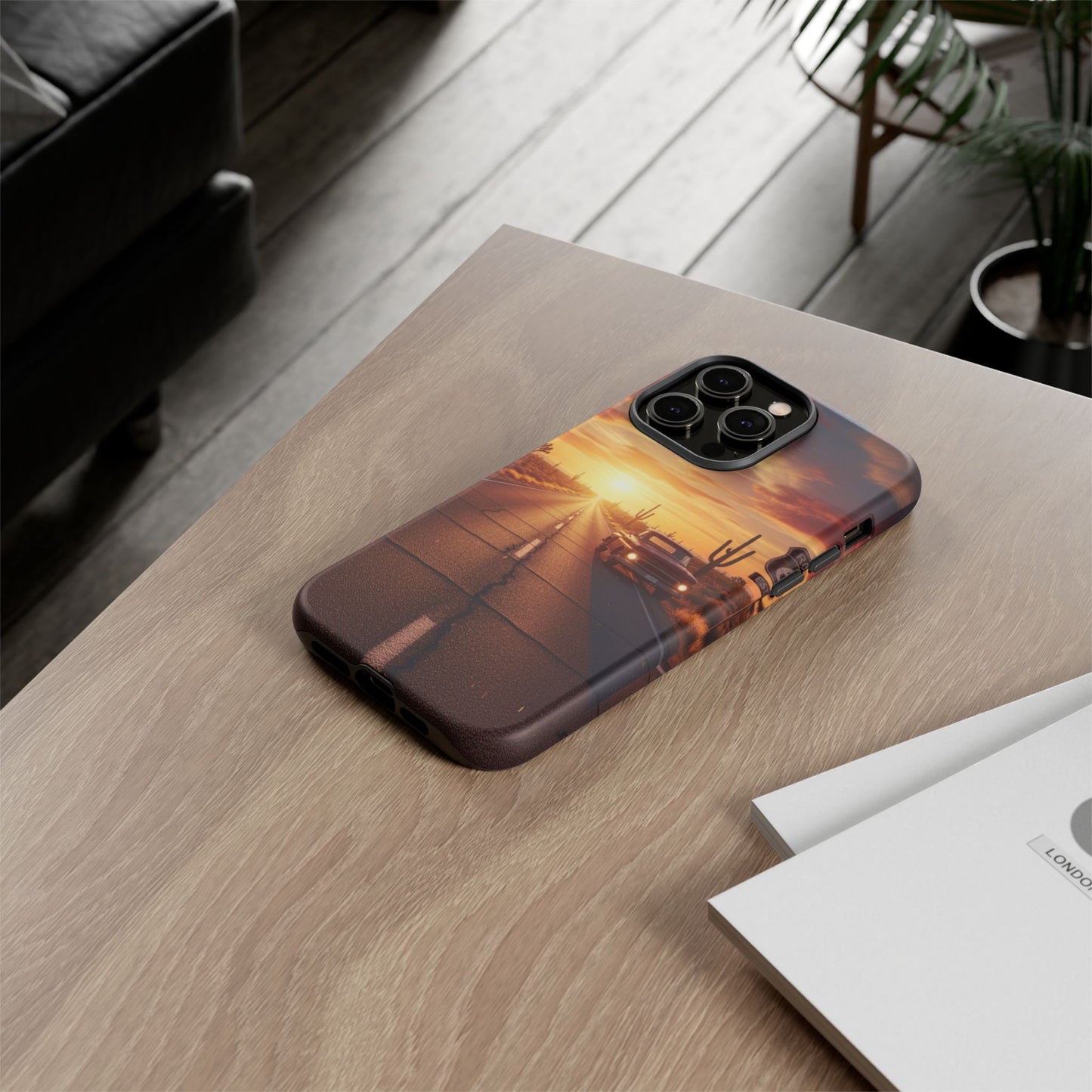 Route 66 Sunset Desert Highway Phone Case – Road Trip Travel Aesthetic Tough Case