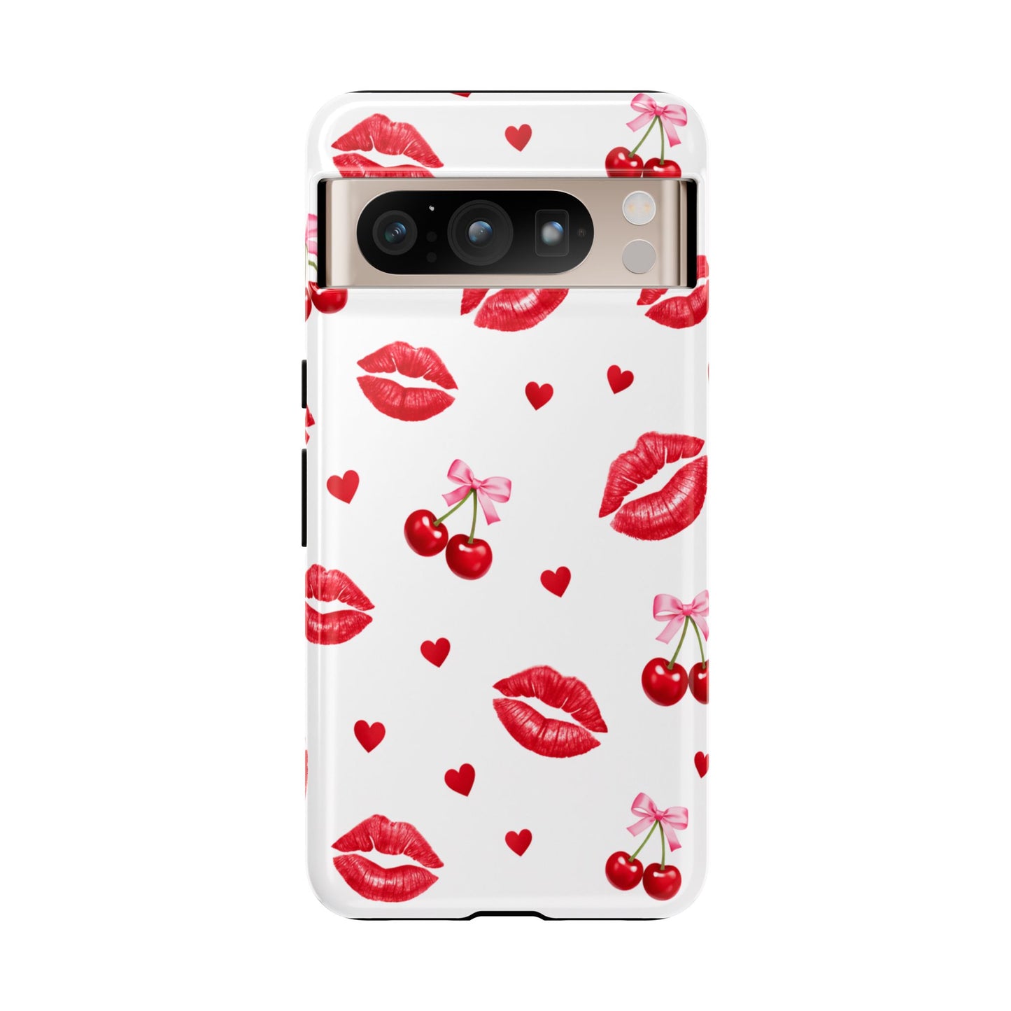 Red Lips & Cherry Phone Case – Y2K Retro Aesthetic Tough Cover