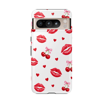 Red Lips & Cherry Phone Case – Y2K Retro Aesthetic Tough Cover