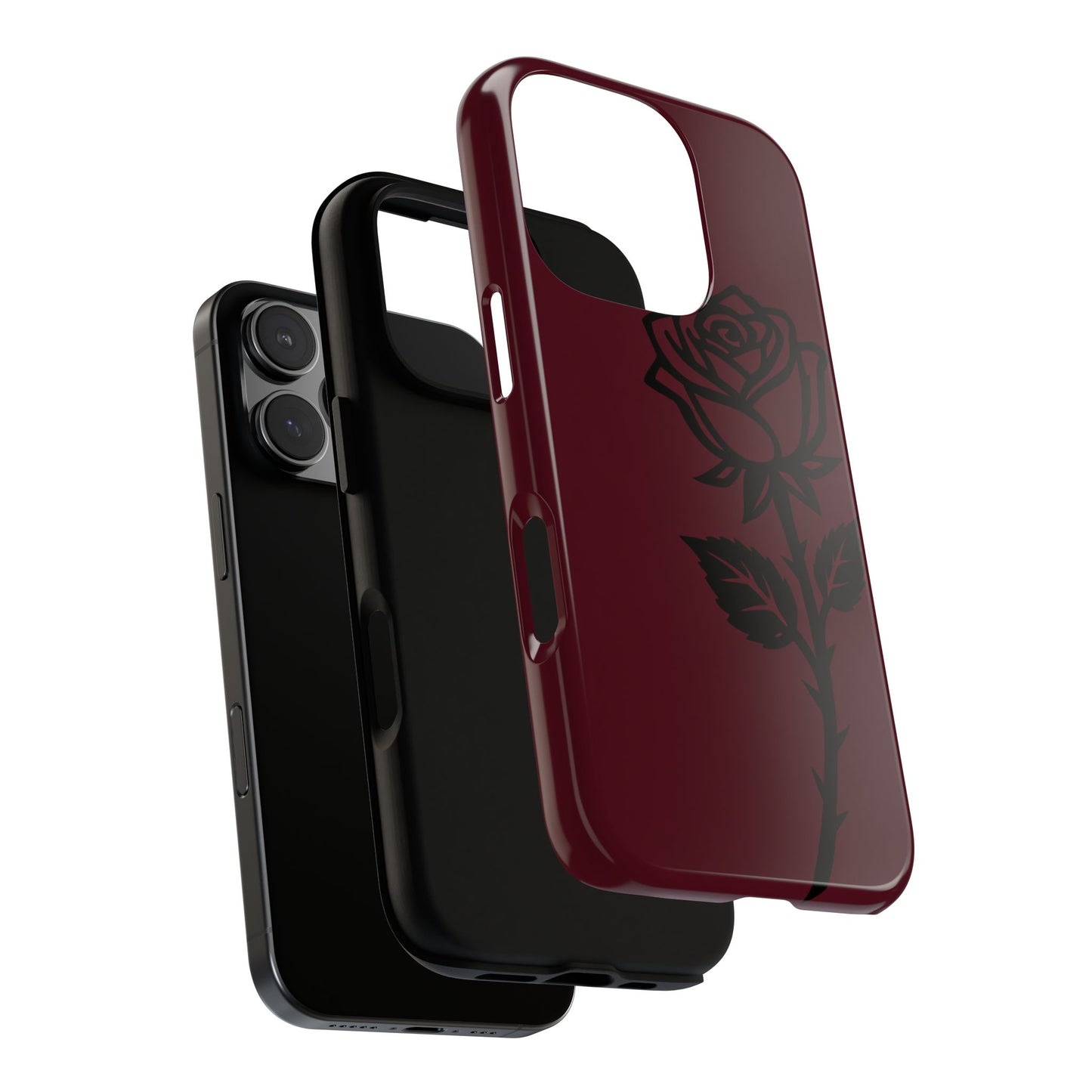 Black Rose Burgundy iPhone Case | Dark Aesthetic Shockproof Protective Cover