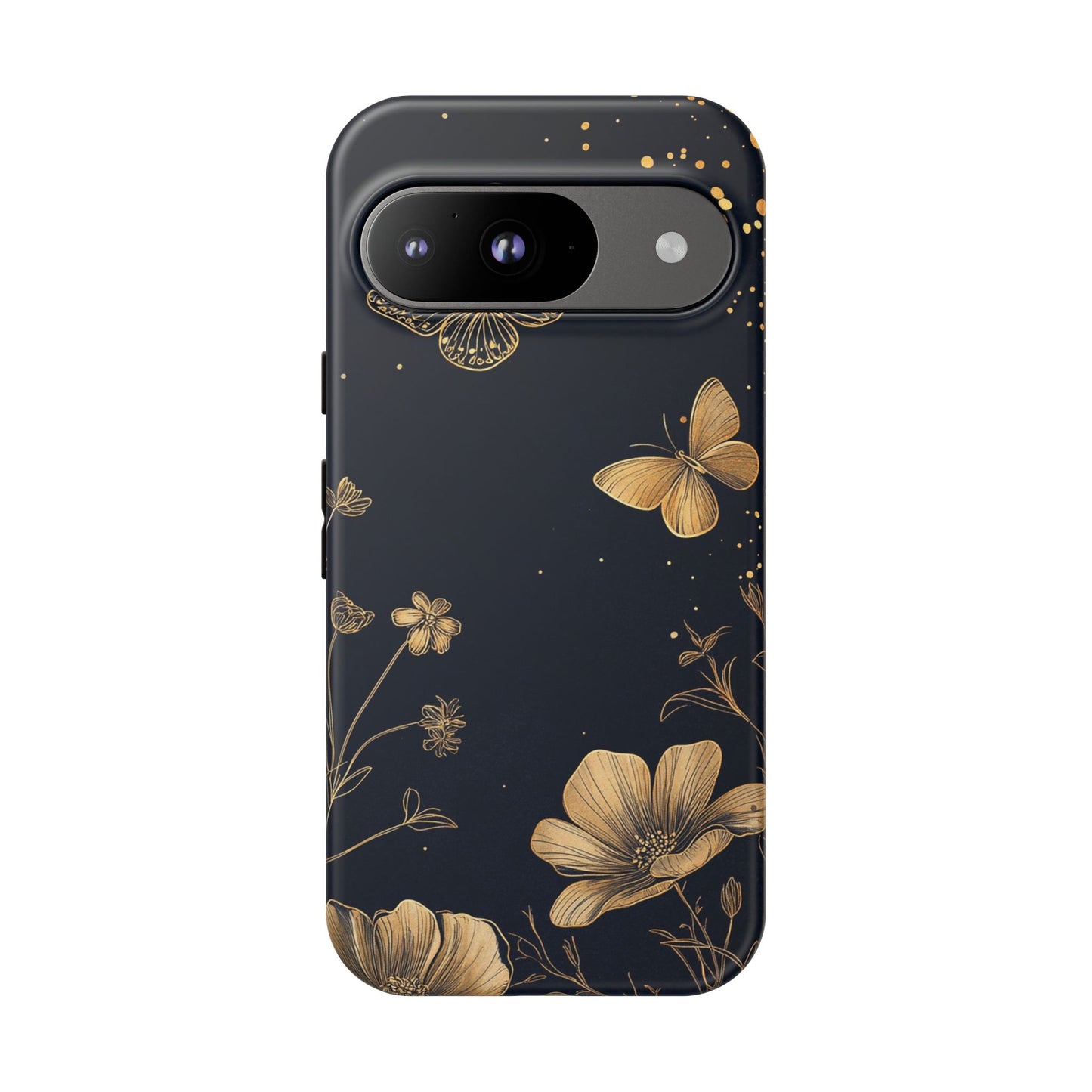 Gold Floral Butterfly Phone Case, Dark Aesthetic Botanical, Elegant Black Luxury iPhone Samsung Cover