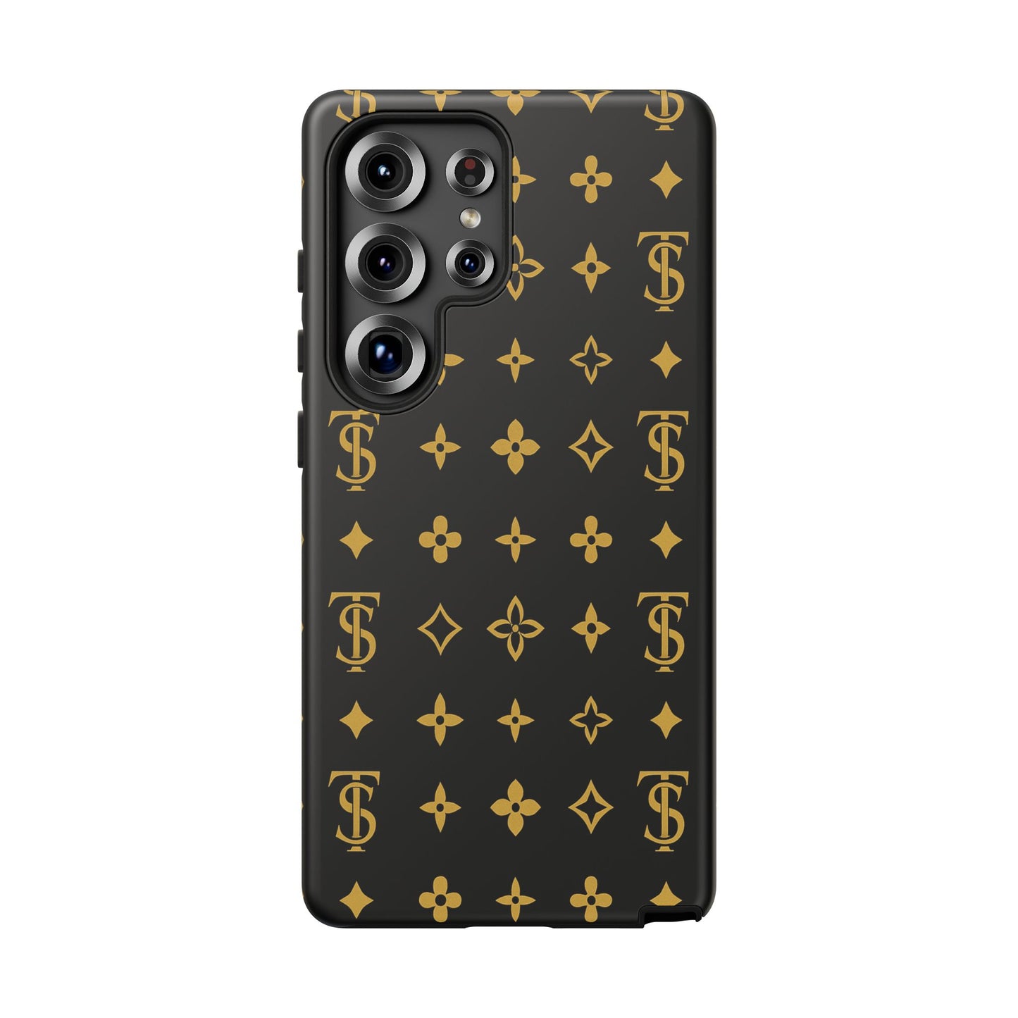 Gold Monogram Pattern Tough Phone Case | Black & Gold Luxury Design for Iphone, Samsung Galaxy and Pixel