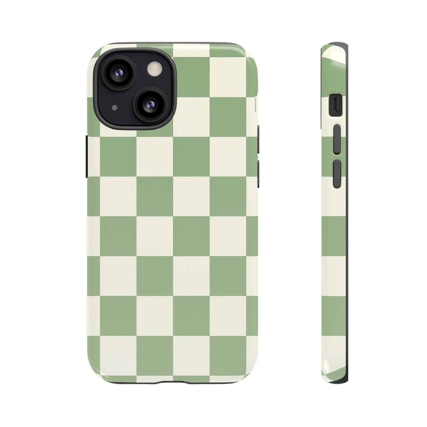 Sage Green Checkerboard Phone Case | Minimal Aesthetic Tough Case