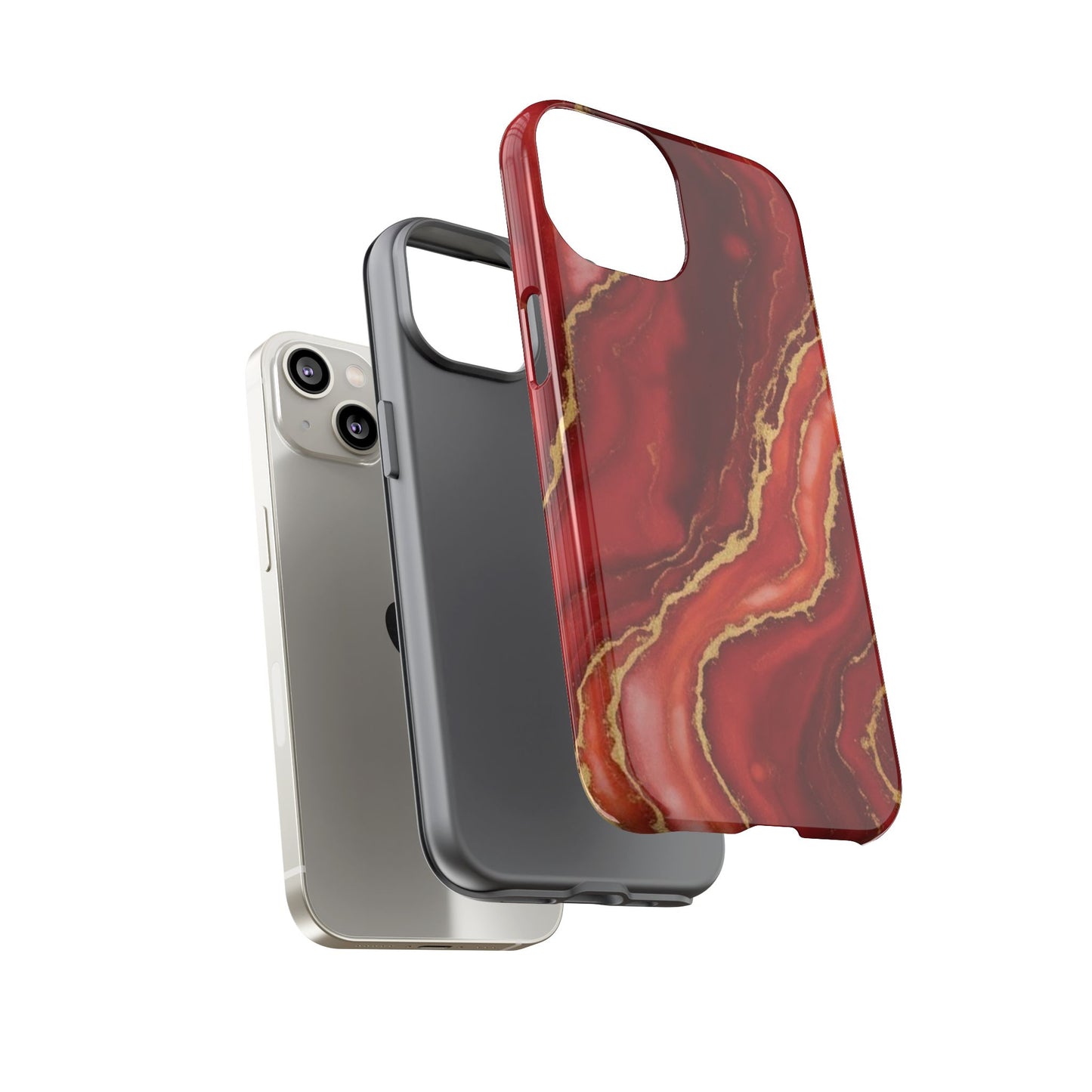 Red Agate Marble Phone Case – Gold Vein Luxury Stone Tough Case (iPhone, Samsung, Pixel)