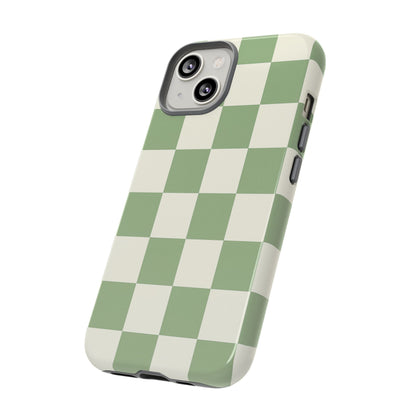 Sage Green Checkerboard Phone Case | Minimal Aesthetic Checkered iPhone & Samsung Tough Case