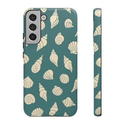 Seashell Pattern Phone Case | Teal Coastal Shells Tough Case for Iphone, Samsung Galaxy and Pixel