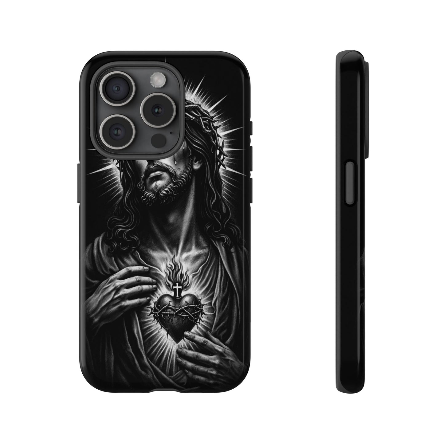 Jesus Sacred Heart Phone Case Black White Christian Faith Aesthetic