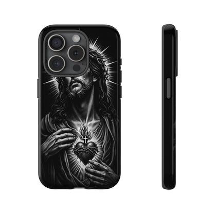 Jesus Sacred Heart Phone Case Black White Christian Faith Aesthetic