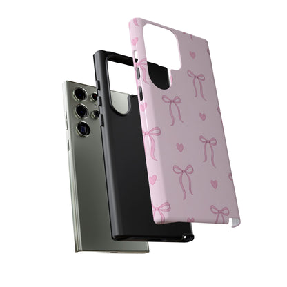 Pink Bow Heart Aesthetic Phone Case – Coquette Cute Tough Cover