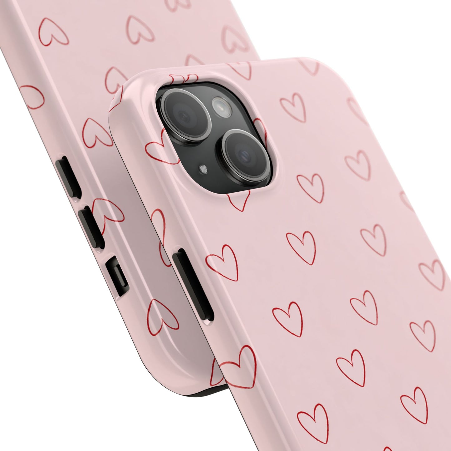 Pink Doodle Hearts Phone Case | Minimal Cute Heart Pattern Tough Case