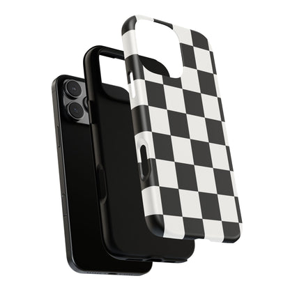Black & White Checkerboard Phone Case – Classic Aesthetic Tough Protective Case