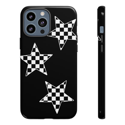 Checkered Star Tough Phone Case – Black Retro Graphic Protective Cover for Iphone, Samsung Galaxy and Pixel