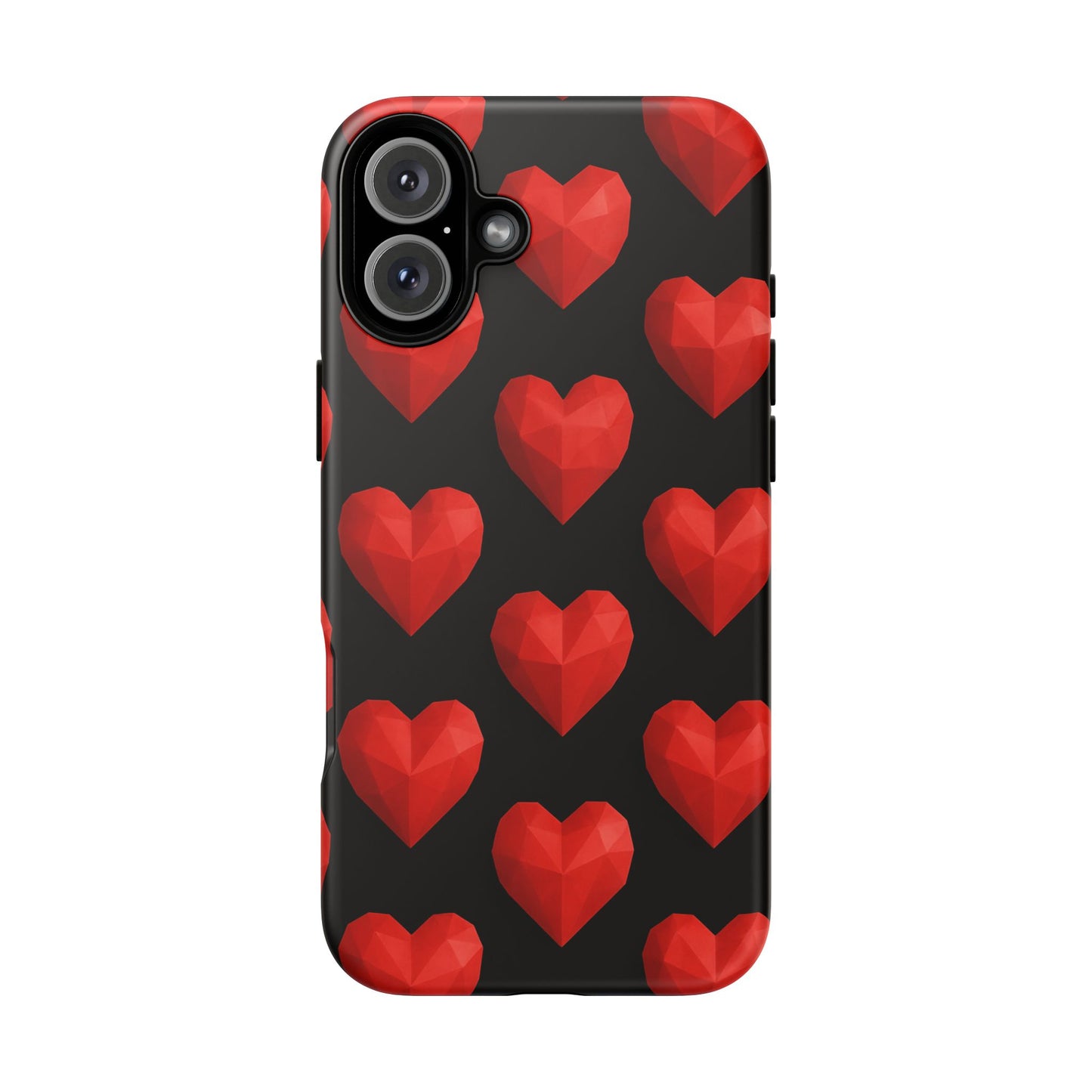 Red Heart Phone Case – Geometric Heart Pattern Tough Case (Black)