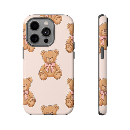 Teddy Bear Phone Case | Cute Coquette Aesthetic Pink Bear Pattern Case | Kawaii Soft Girl iPhone & Samsung Tough Protective Case