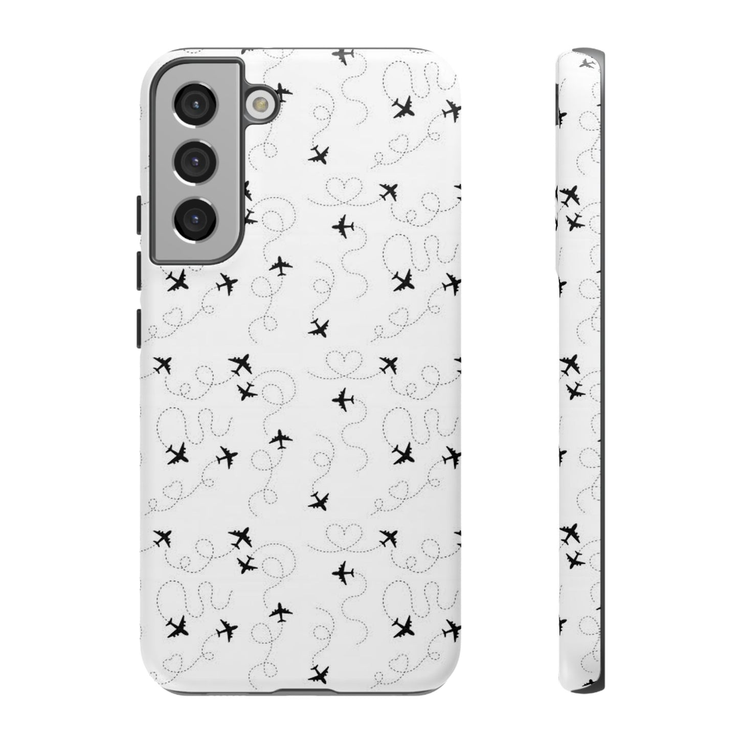 Minimal Paper Airplane Pattern Phone Case – Black White Aesthetic Tough Cover